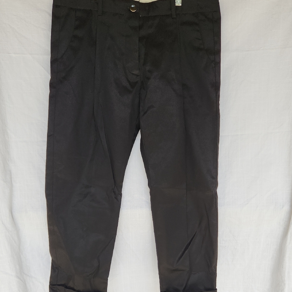 Elegant Black Women's Slacks Folded Hem Pants